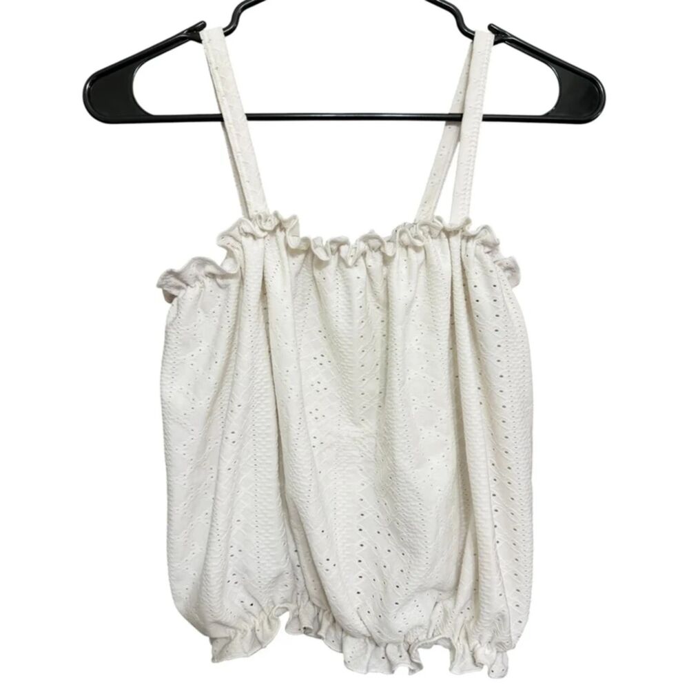 Livi by Olivia Rae Cream Knit Eyelet Ruffle Tank Top - Size Large